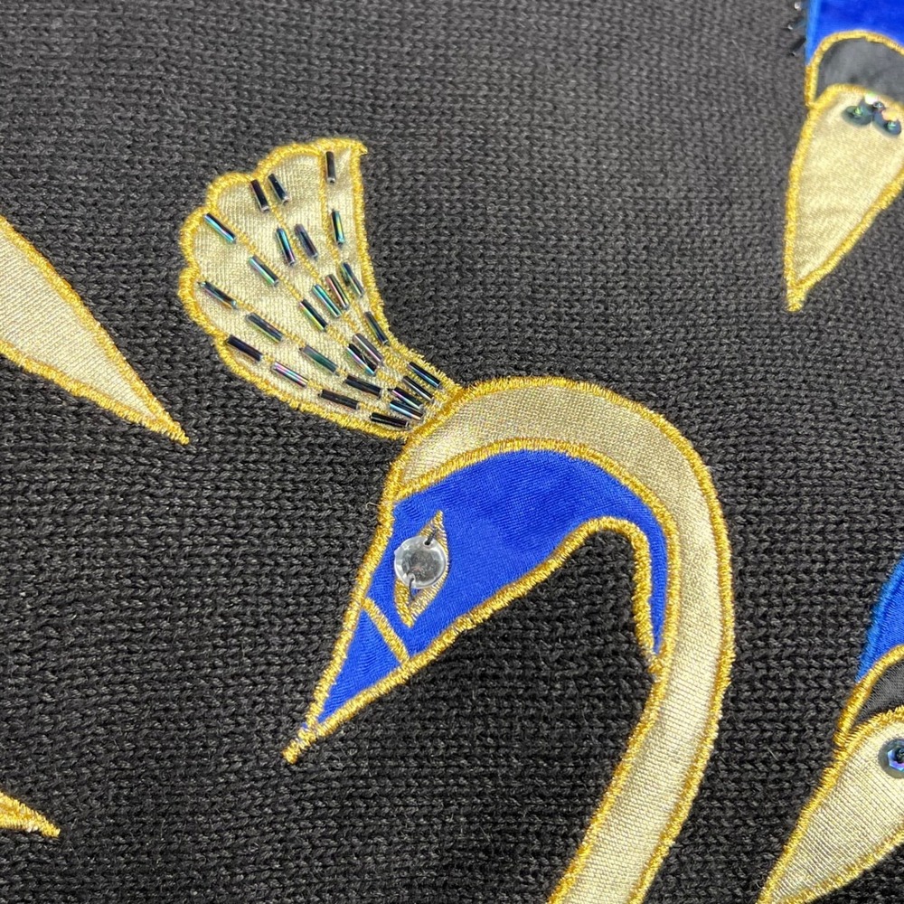 VTG 80s 90s Peacock‎ Embellished Knit Sweater Black L - Picture 4 of 7